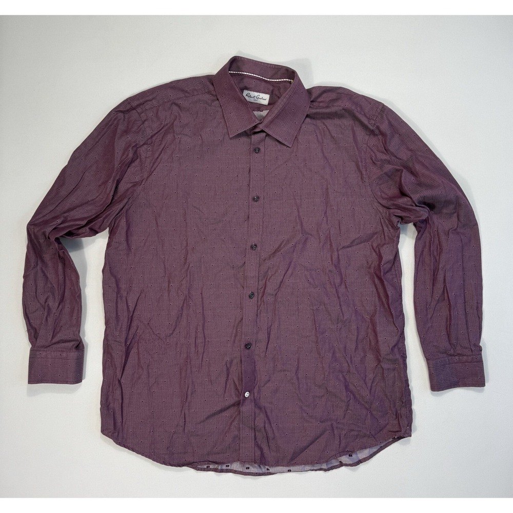 Robert Graham Mens 46 18 Button Down Shirt Red Polka Dot Cotton Long Sleeve Top